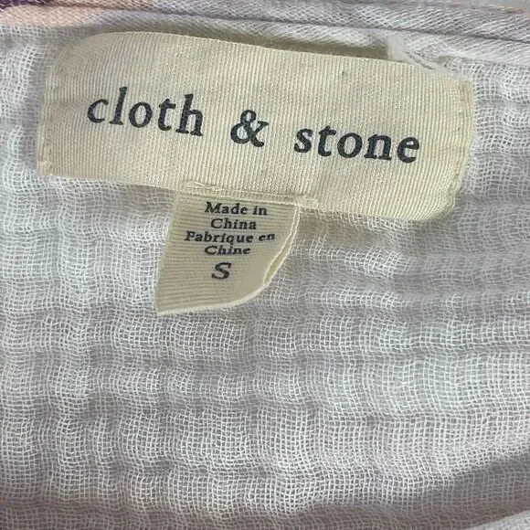 Anthropologie Cloth & Stone Mina Cream/Purple/Peach Gauze Self Tie Top Sz S - Picture 7 of 9